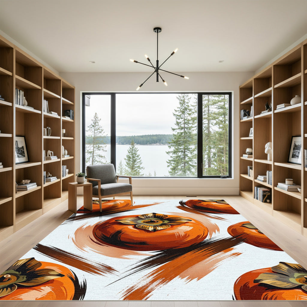 Vibrant Orange Persimmon Fruit Orchard Rug