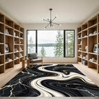 Black and White Marble Swirl Gold Overlay Rug