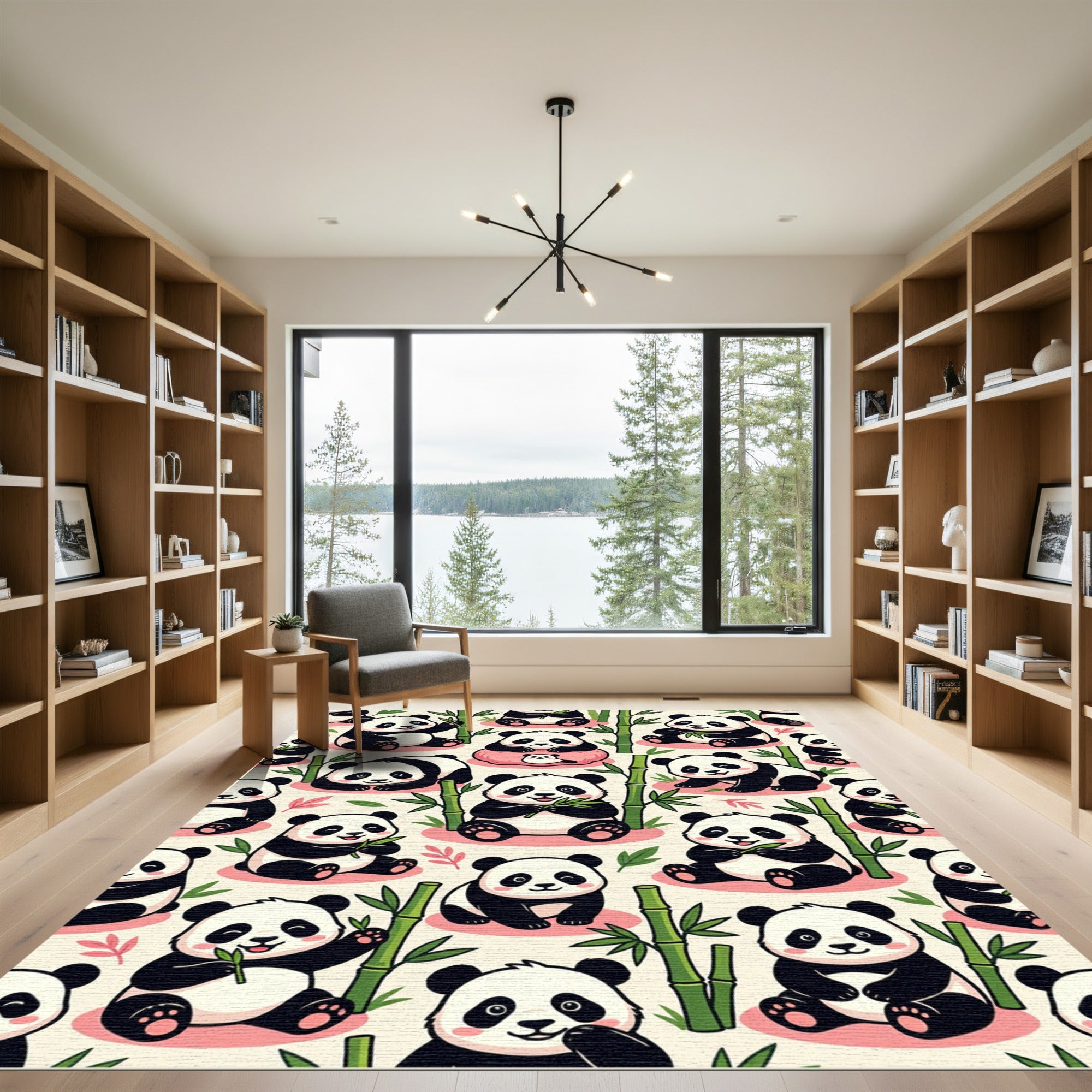 Cute Panda and Bamboo Forest Illustration Rug