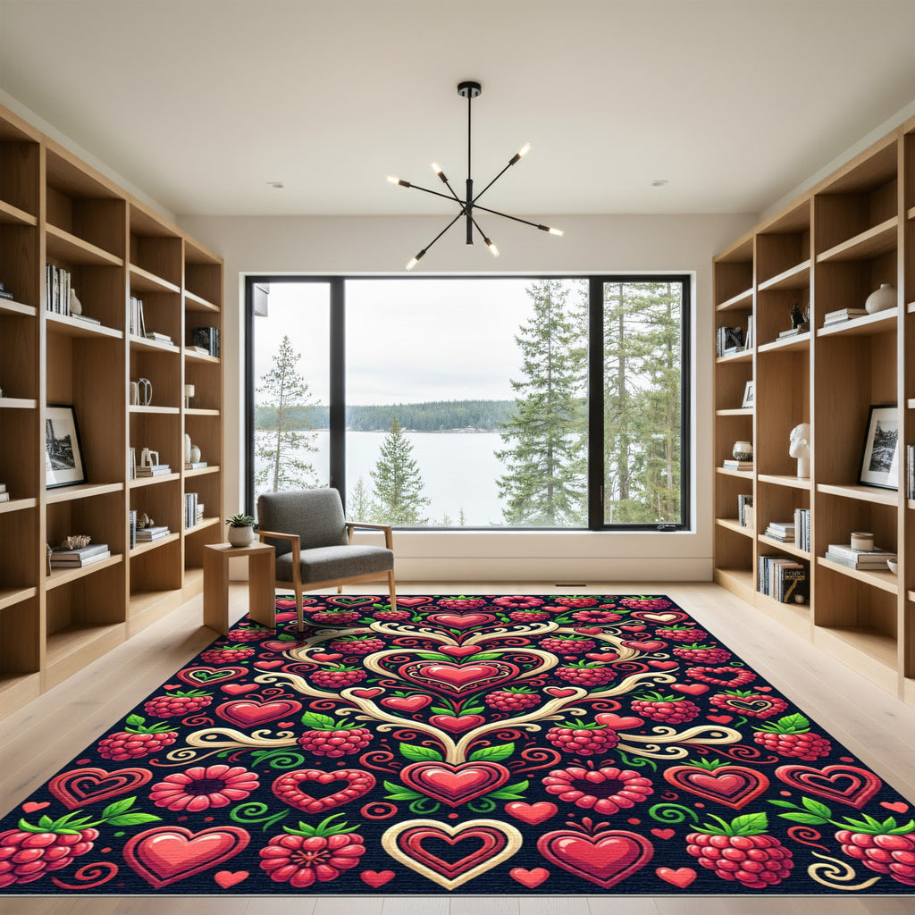 Red Raspberry And Heart Garland Rug