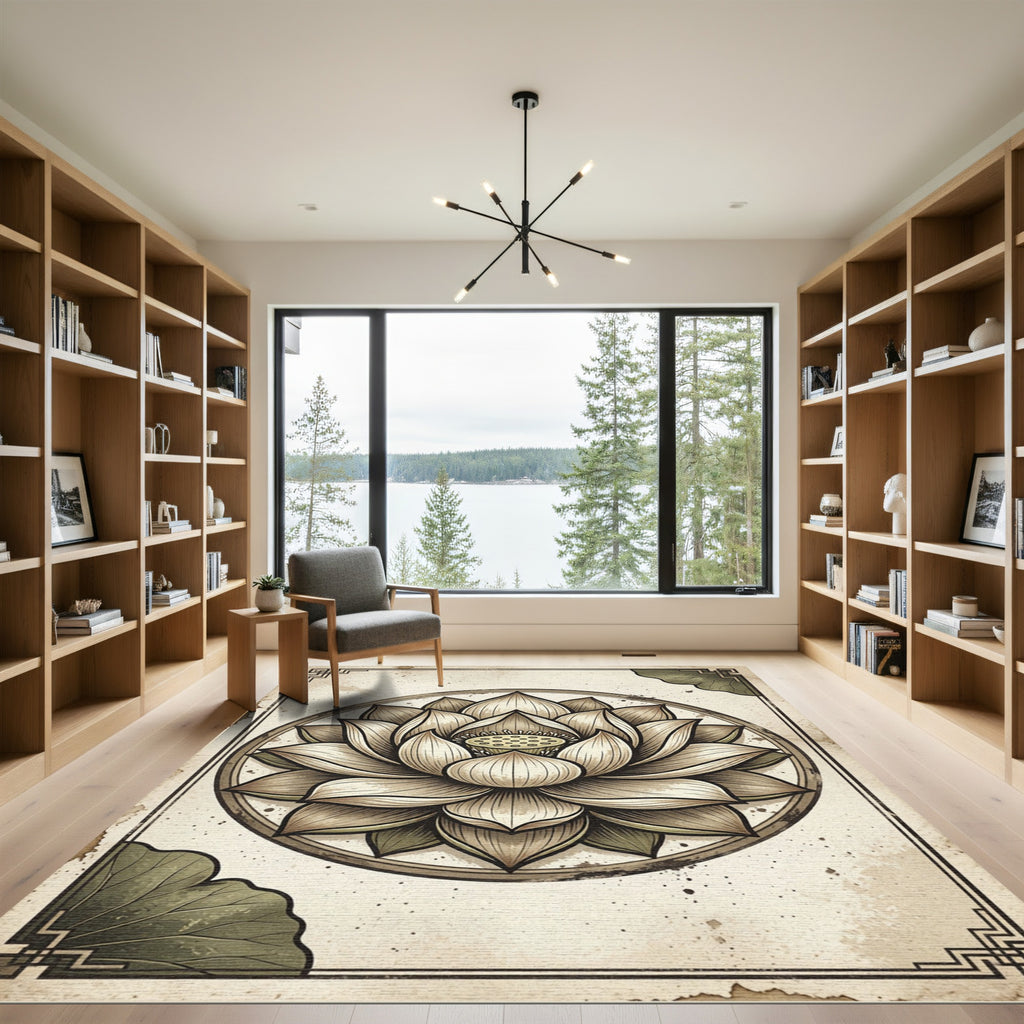 Vintage Sepia Lotus Zen Meditation Rug