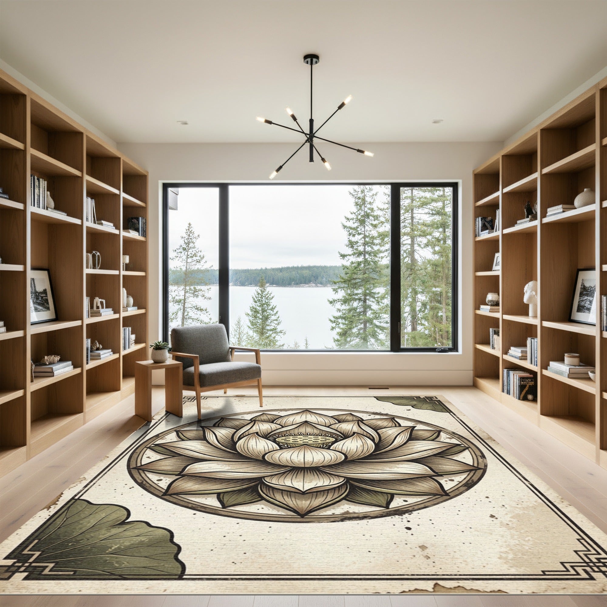 Vintage Sepia Lotus Zen Meditation Rug
