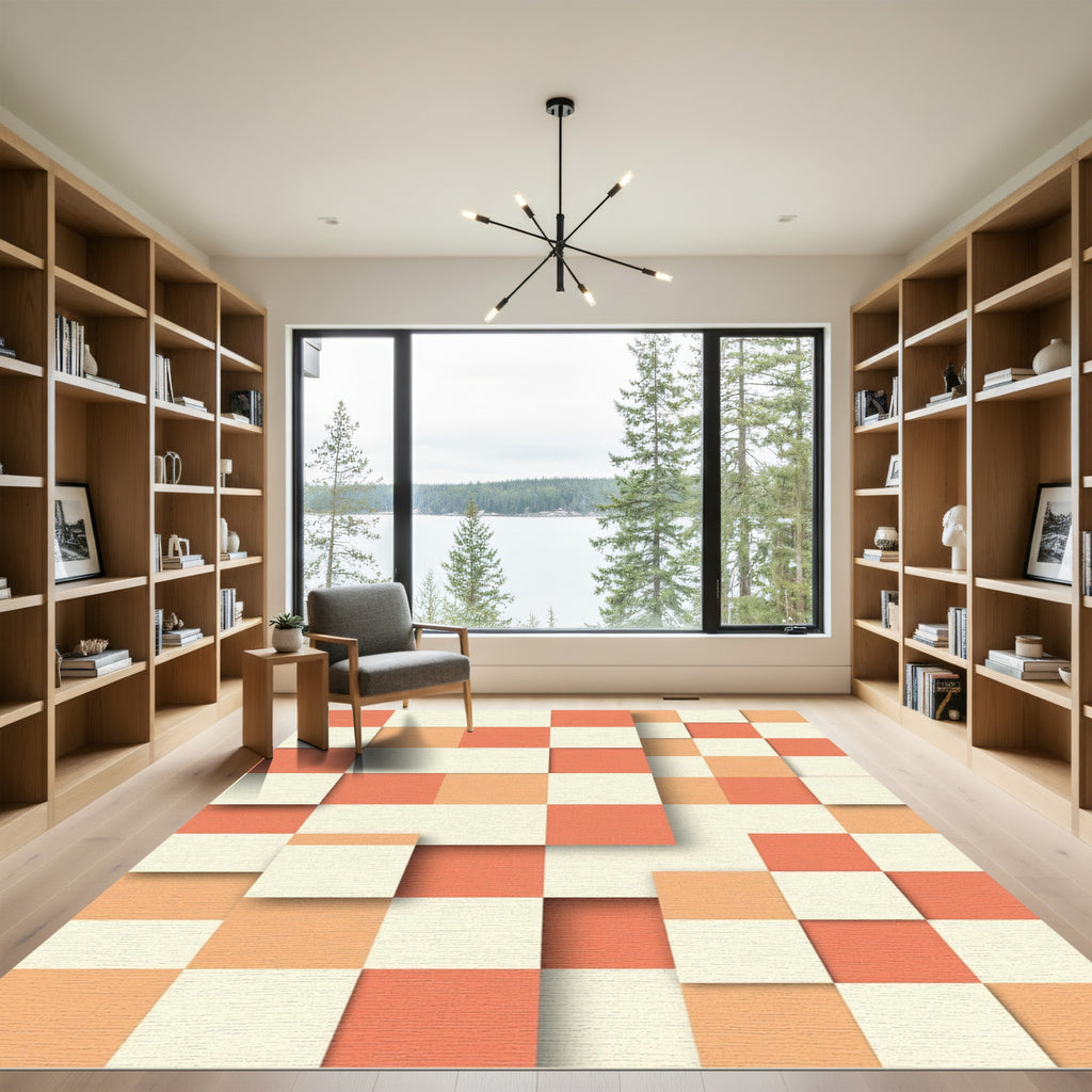 Coral Cream Nested Squares Rug