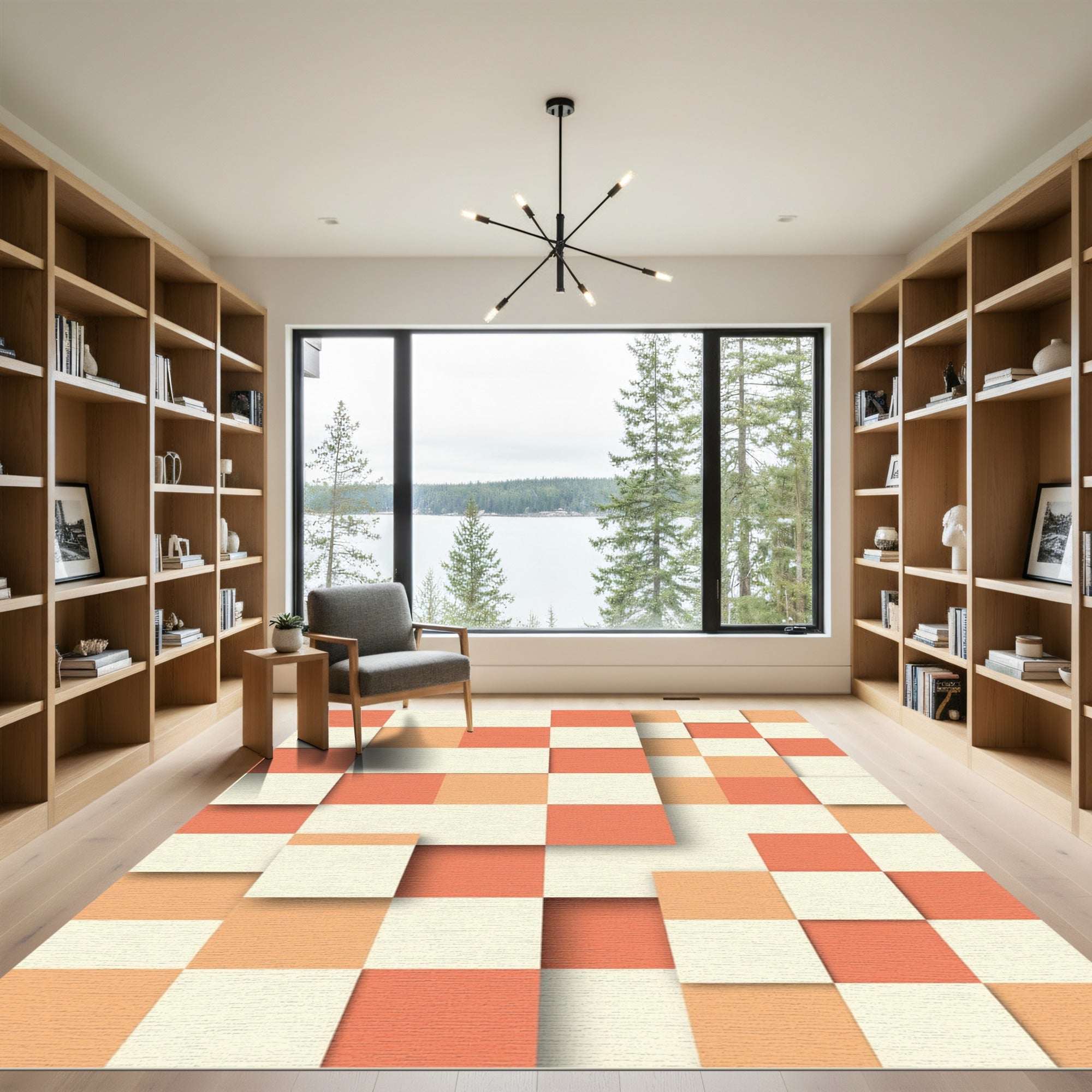Coral Cream Nested Squares Rug
