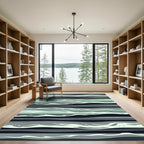Modern Sage and Charcoal Wavy Stripe Rug