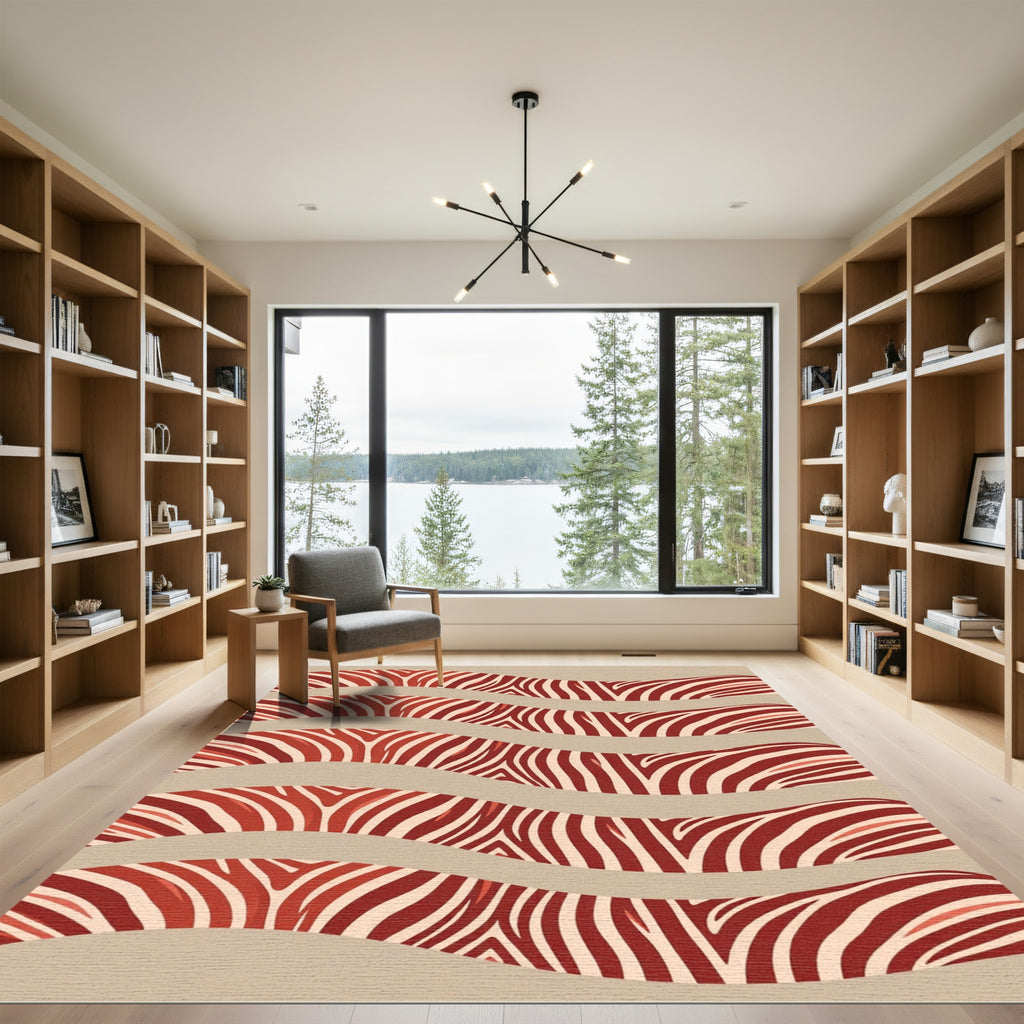Crimson Zebra Stripe Waves Rug