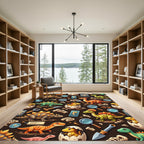 Playful Dinosaur Paleontology Illustration on Brown Rug