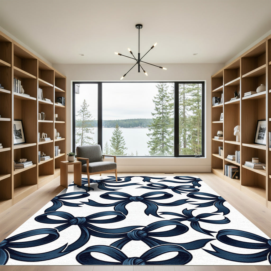 Navy Blue Elegant Ribbon Bows Rug