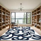 Navy Blue Elegant Ribbon Bows Rug