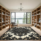 Elegant Charcoal Ornate Damask Medallion Rug