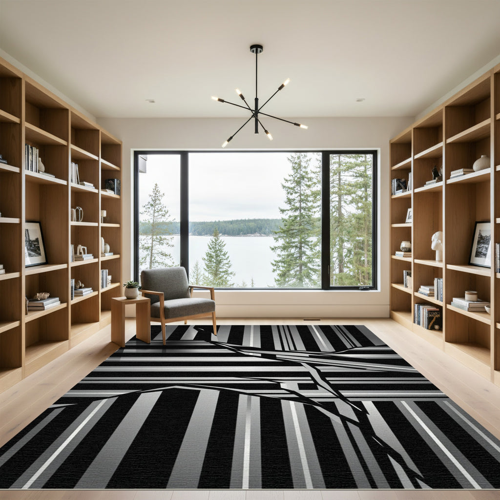Modern Abstract Monochrome Linear Geometric Rug
