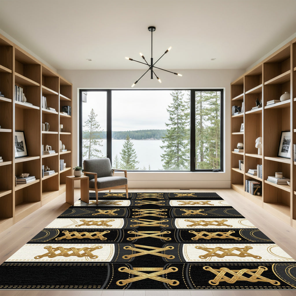 Laced Corset Monochromatic Geometric Grid Rug