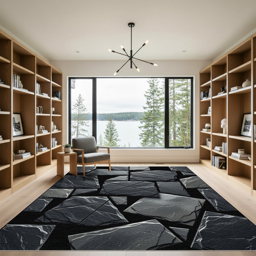 Dark Gray Stone Mosaic Rug