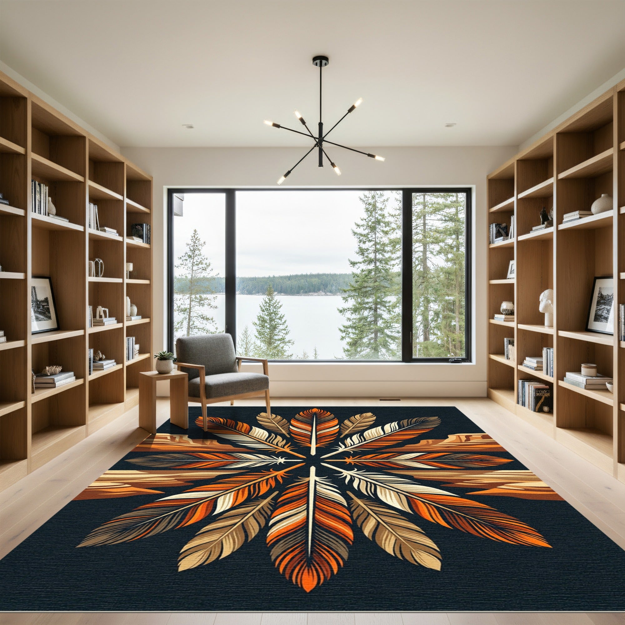 Earthy Feather Mandala Canyon Sunset Rug