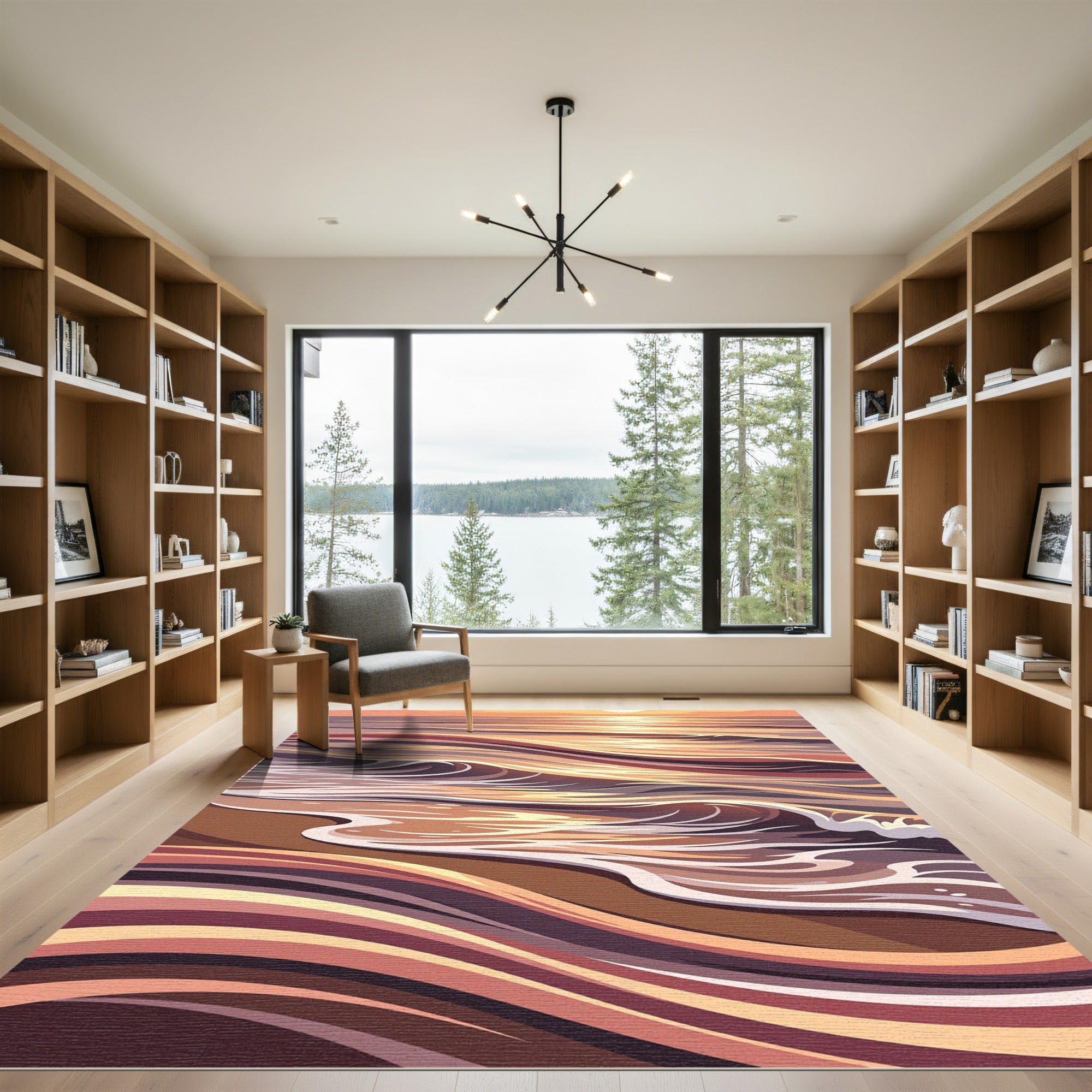 Sunset Ocean Waves Abstract Warm Tones Rug
