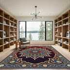 Crimson Blue Golden Medallion Ornament Rug