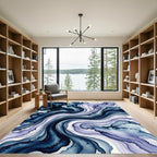 Fluid Navy and Lavender Abstract Wave Rug