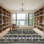 Tribal Cream Black Figures Stripes Rug