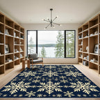 Navy Blue Falling Snowflake Winter Decor Rug