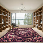 Intricate Burgundy Floral Swirl Scroll Rug
