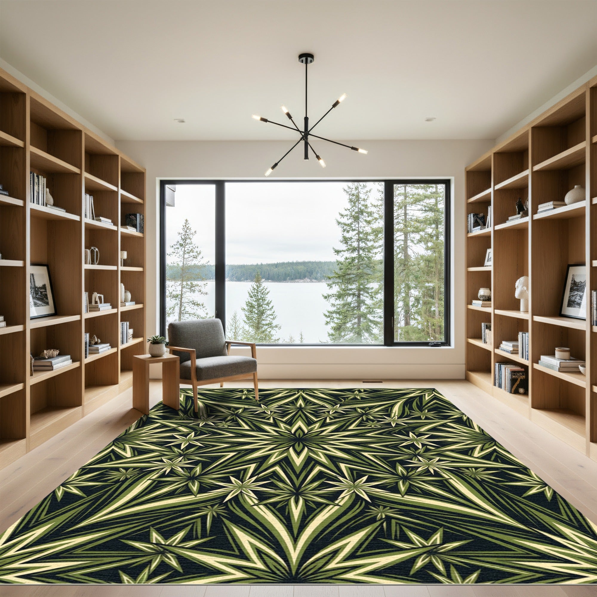 Olive Green Starburst Geometric Mandala Rug