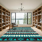 Teal and Cream Geometric Diamond Stripe Rug