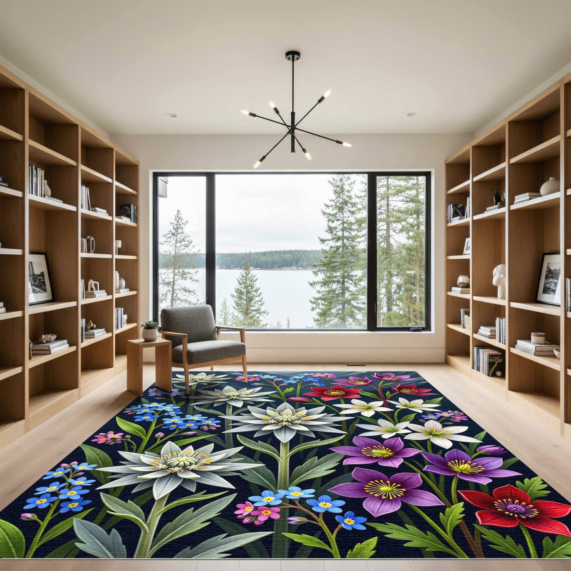 Vibrant Alpine Edelweiss and Wildflower Meadow Rug