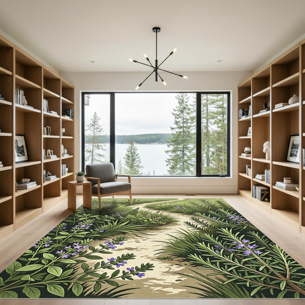 Scenic Meadow Path Violet Blossoms Rug