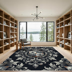 Royal Silver Fleur de Lis Heraldic Scroll Rug