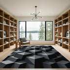Monochromatic Dark Geometric Cube Pattern Rug