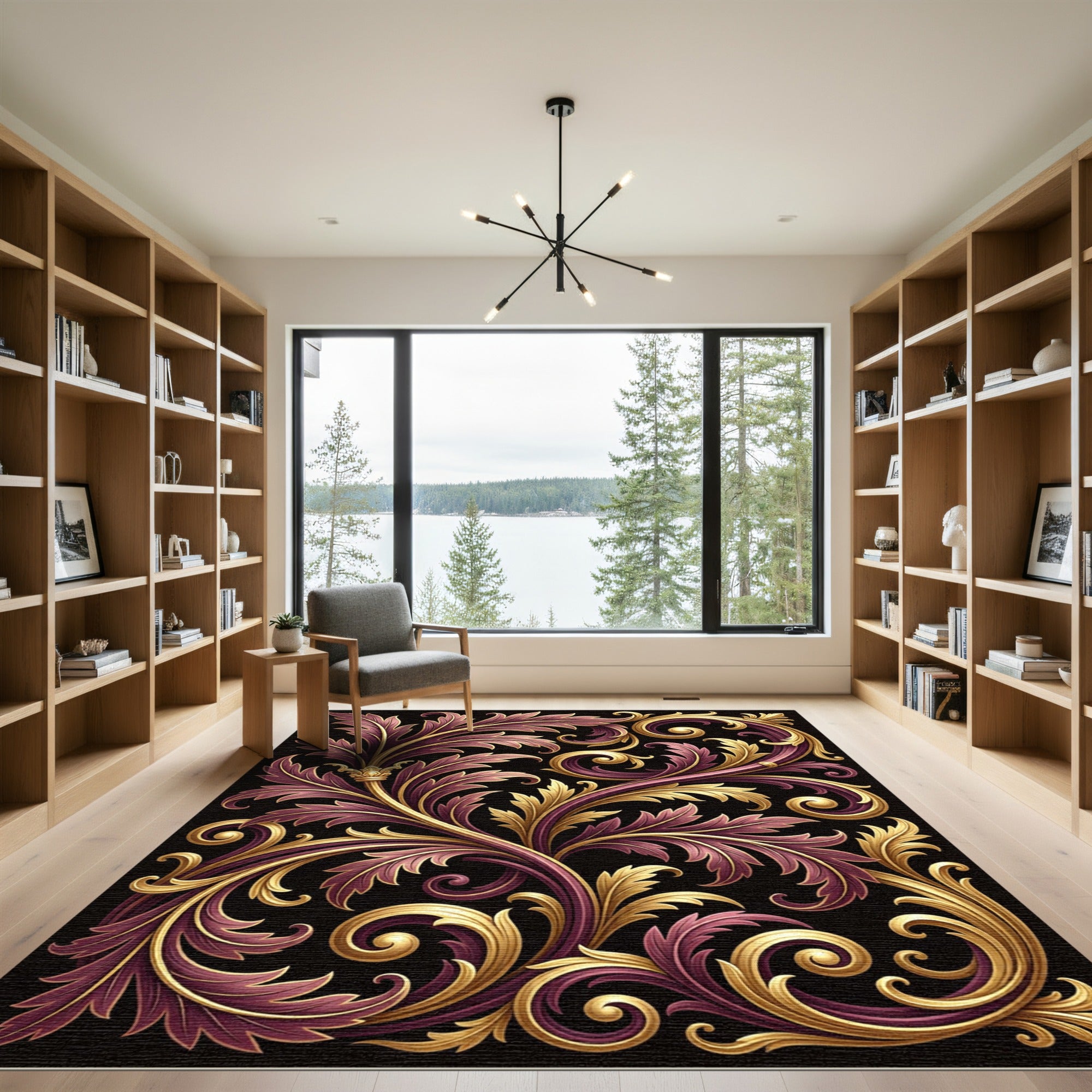 Rich Auburn Gold Acanthus Swirl Rug