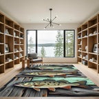 Rustic Three Fish Wood Plank Art Rug