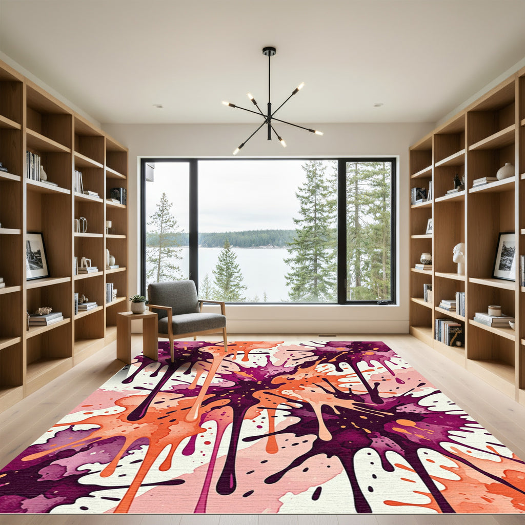 Vibrant Pink Orange Splatter Drips Rug