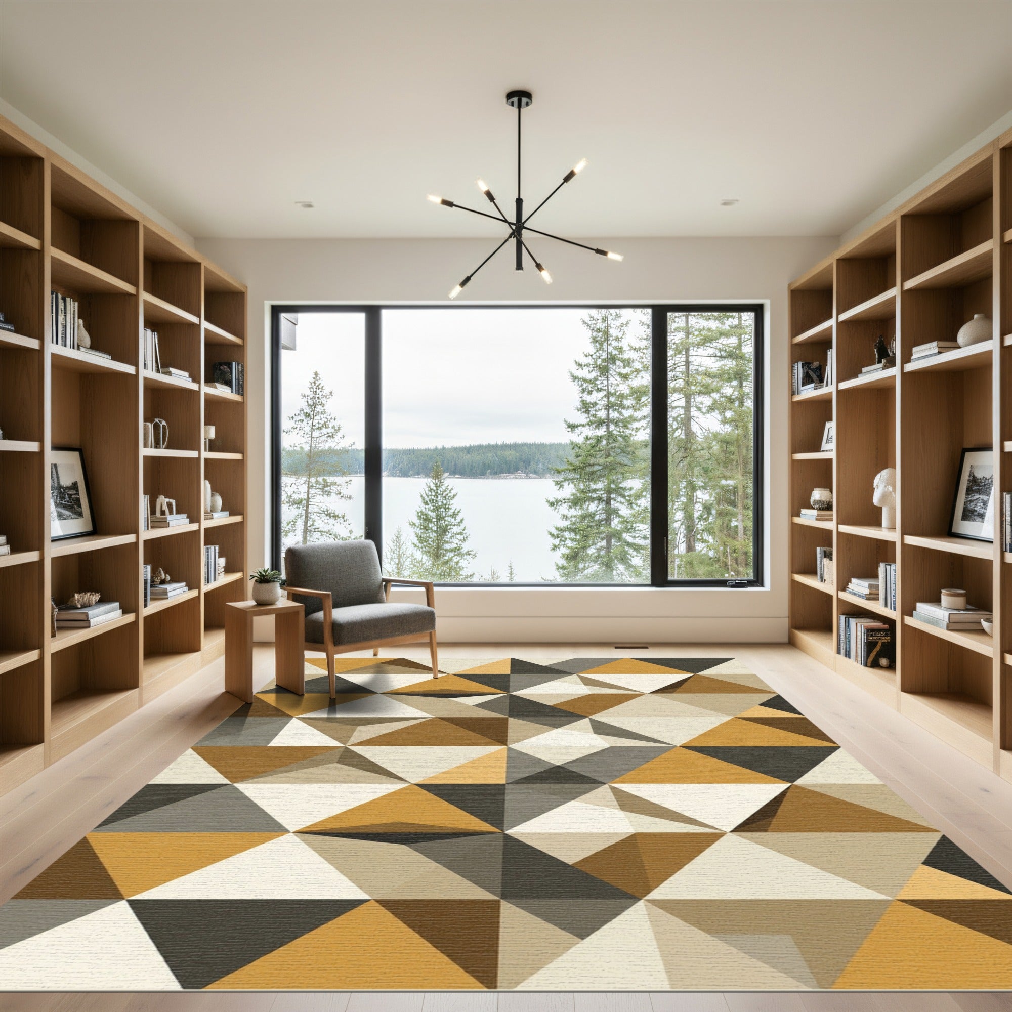 Mid-Century Earthy Geometric Triangles Rug