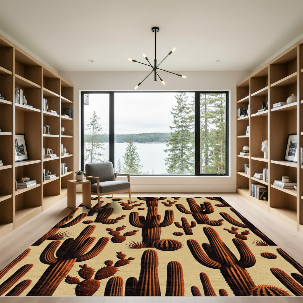 Brown Desert Cactus Arrangement Rug