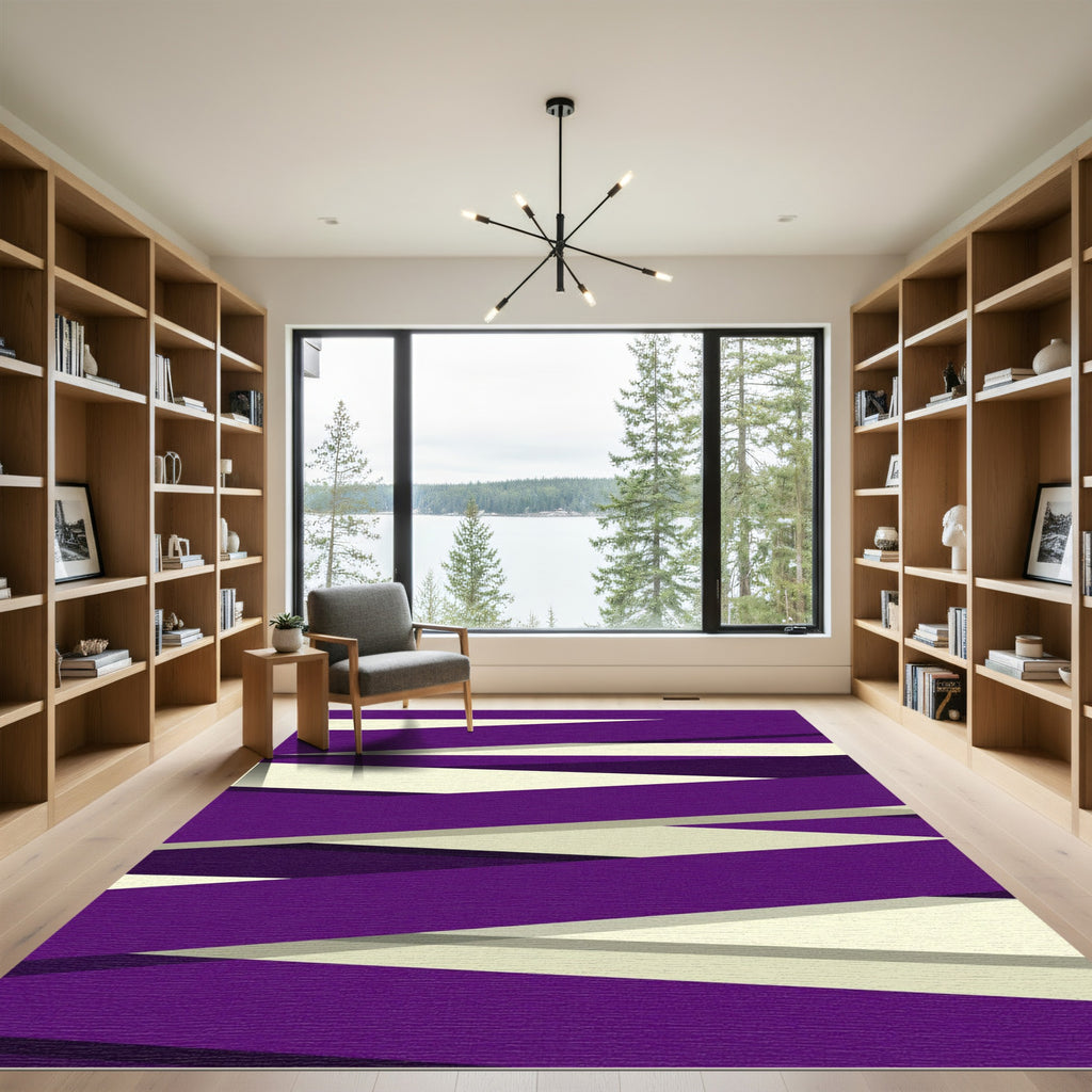 Deep Purple Cream Intersecting Stripes Rug