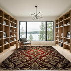 Ornate Red Gold Damask Scroll Rug