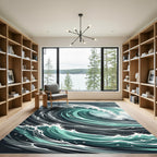 Ethereal Deep Teal Rolling Ocean Wave Rug