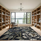 Dark Floral Peony Botanical Arrangement Rug