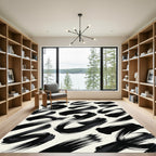 Black Brushstroke Abstract Swirl Rug
