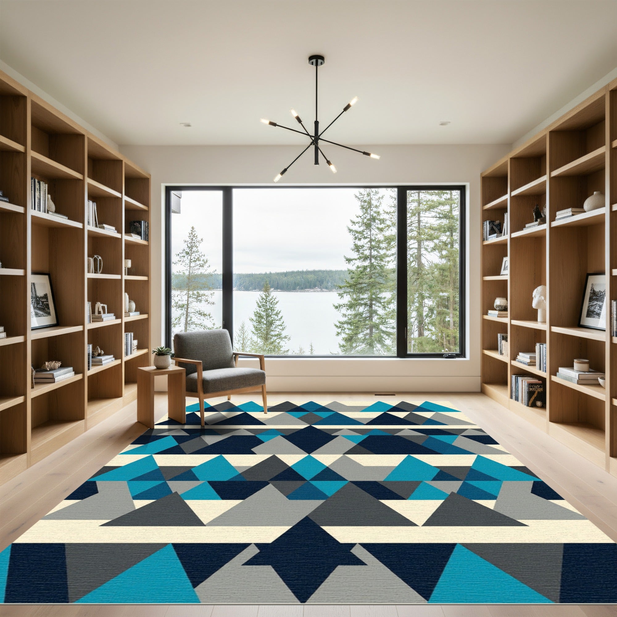 Geometric Peak Triangles in Azure Slate Rug