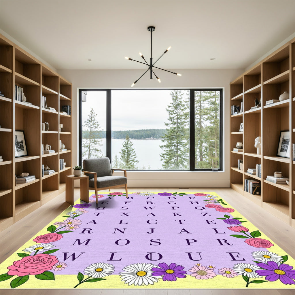 Pink Floral Alphabet Grid Rug