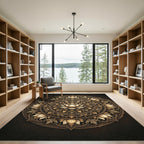 Golden Lotus Mandala Circle Rug