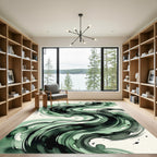 Ethereal Emerald Watercolor Abstract Swirl Rug
