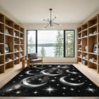 Celestial Silver Crescent Moon Galaxy Rug