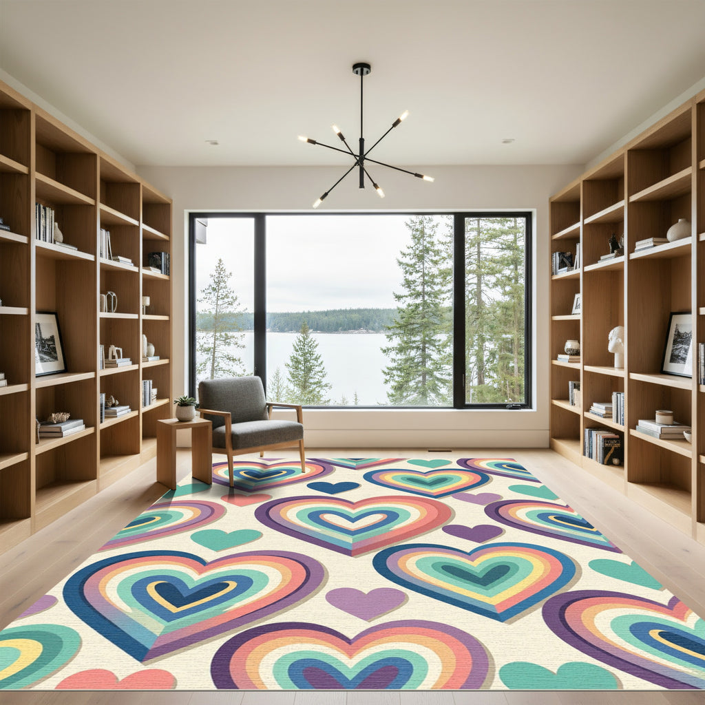 Vibrant Retro Rainbow Layered Heart Rug