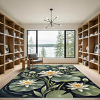 Serene White Lotus Botanical Pond Rug