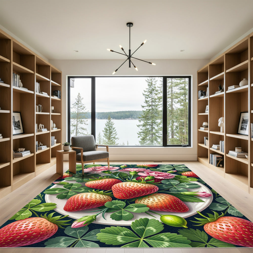 Blossoming Pink Carnation Strawberry Botanical Arrangement Rug