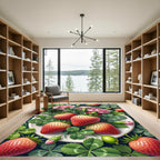 Blossoming Pink Carnation Strawberry Botanical Arrangement Rug