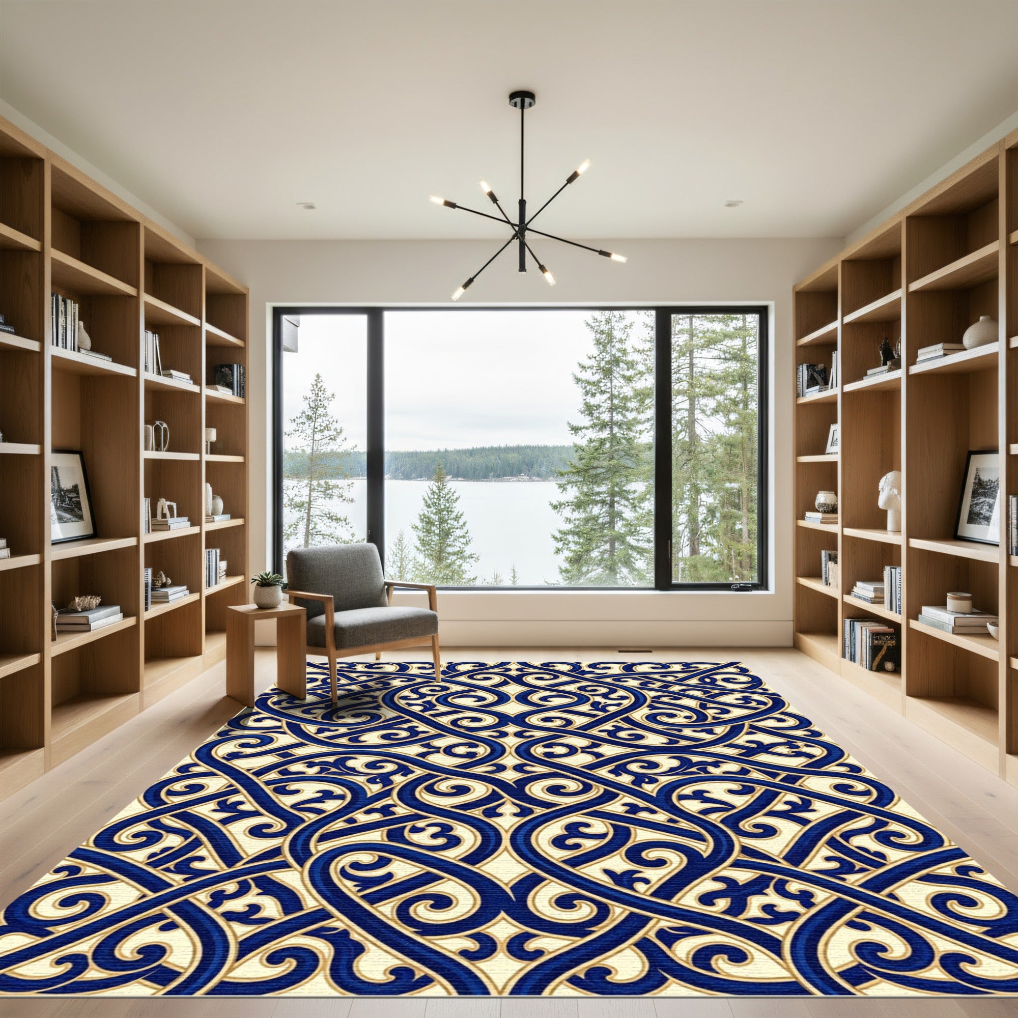 Intricate Royal Blue Ornate Scrolling Swirls Rug